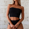 Women Bandeau Bikini Set Strapless High Waisted Two Piece Swimsuit Longline Bathing Suits