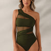 Women Mesh One Piece Swimsuit - Tummy Control One Shoulder Bathing Suit Cut Out Swimwear 2026