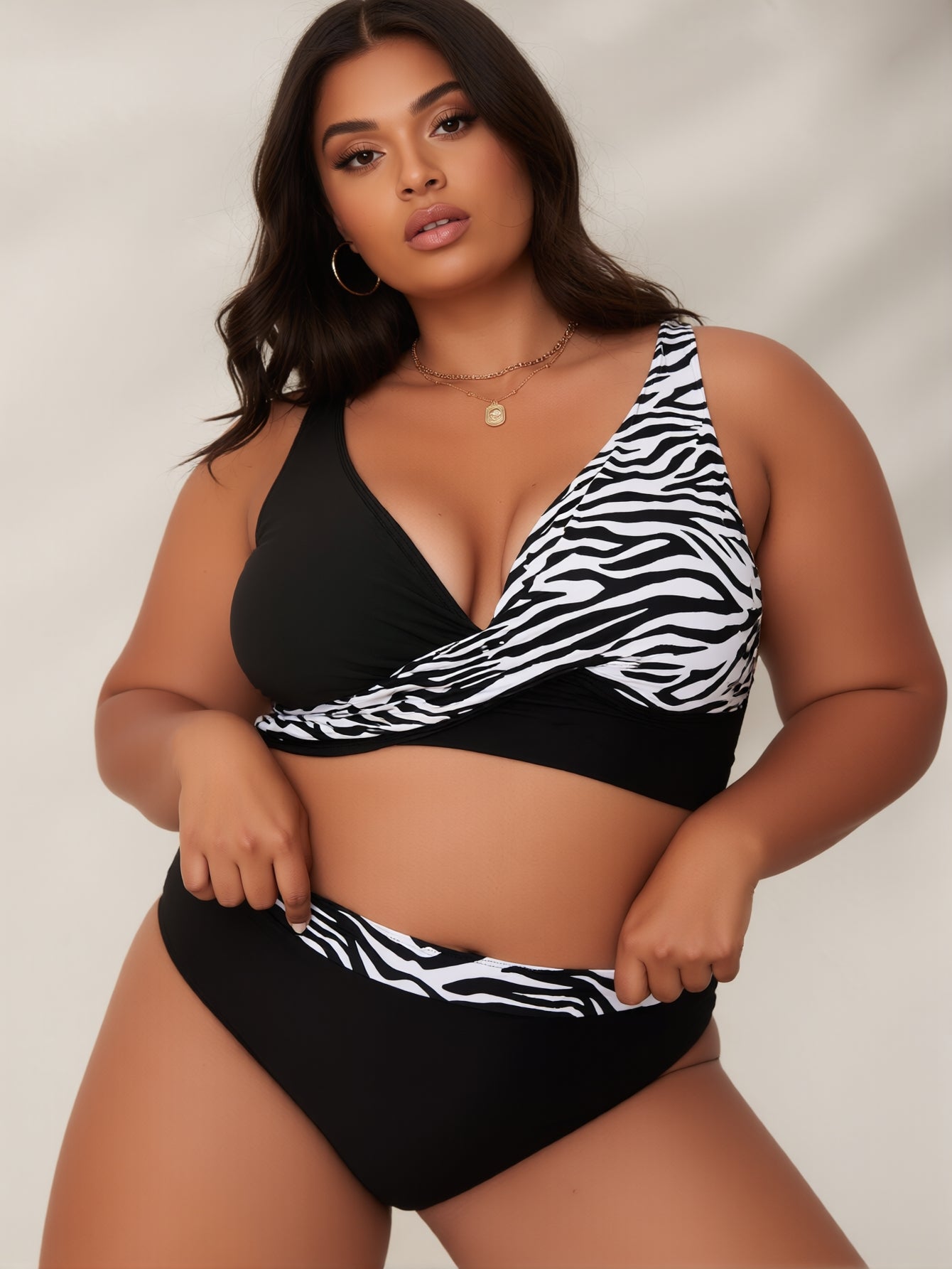 Women's Bikini Sets Two Piece Swimsuit High Waisted V Neck Twist Front Adjustable Spaghetti Straps Bathing Suit