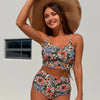 Women's Bikini Sets Floral Print Whip Stitch 2 Piece Swimsuits High Waisted Scoop Bathing Suits