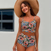 Women's Bikini Sets Floral Print Whip Stitch 2 Piece Swimsuits High Waisted Scoop Bathing Suits