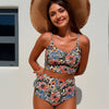 Women's Bikini Sets Floral Print Whip Stitch 2 Piece Swimsuits High Waisted Scoop Bathing Suits