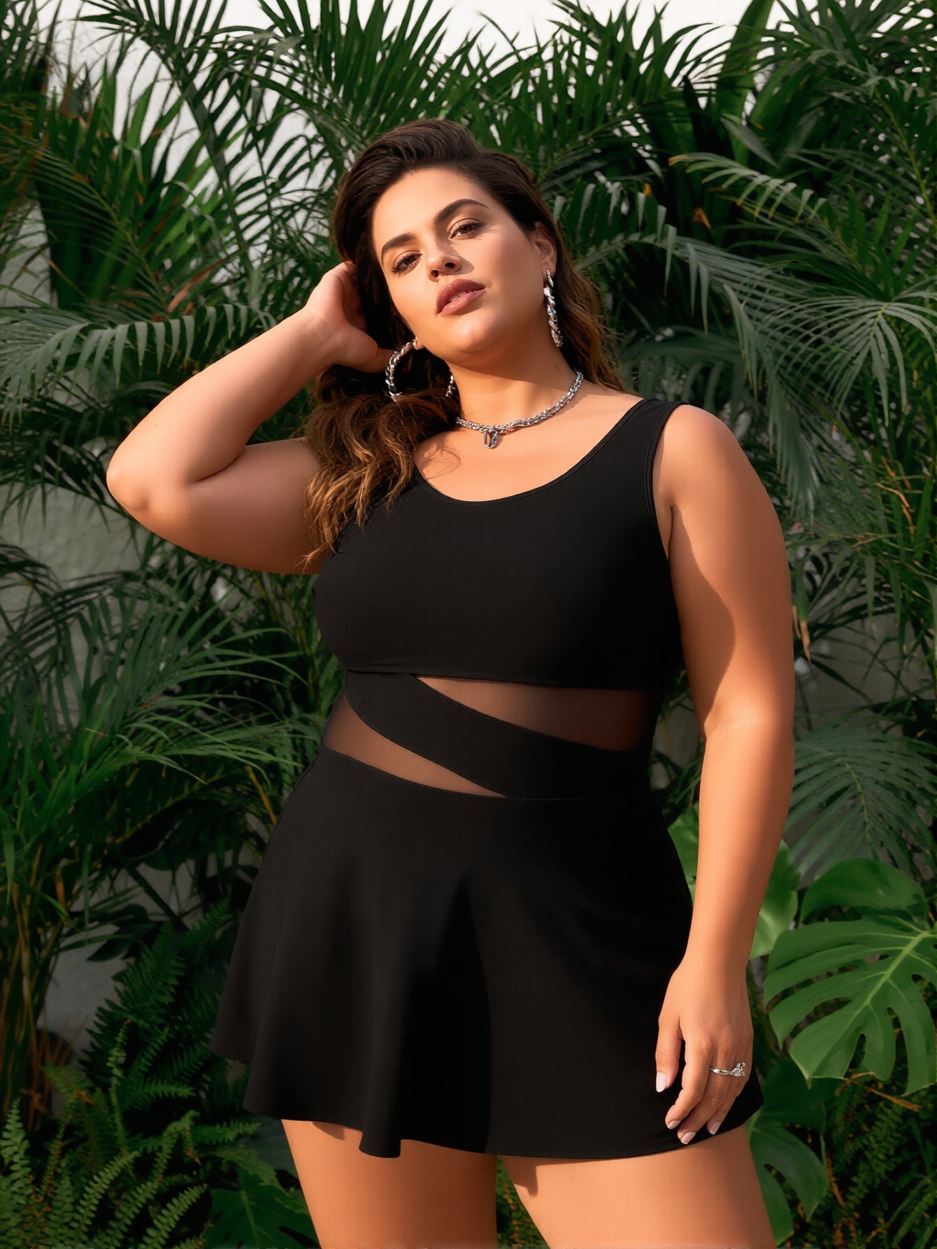 Plus size Women's Plus Size Swimsuit Two Piece Tankini Swim Dress Print Ruched Bathing Suits Tummy Control Swimwear Beach