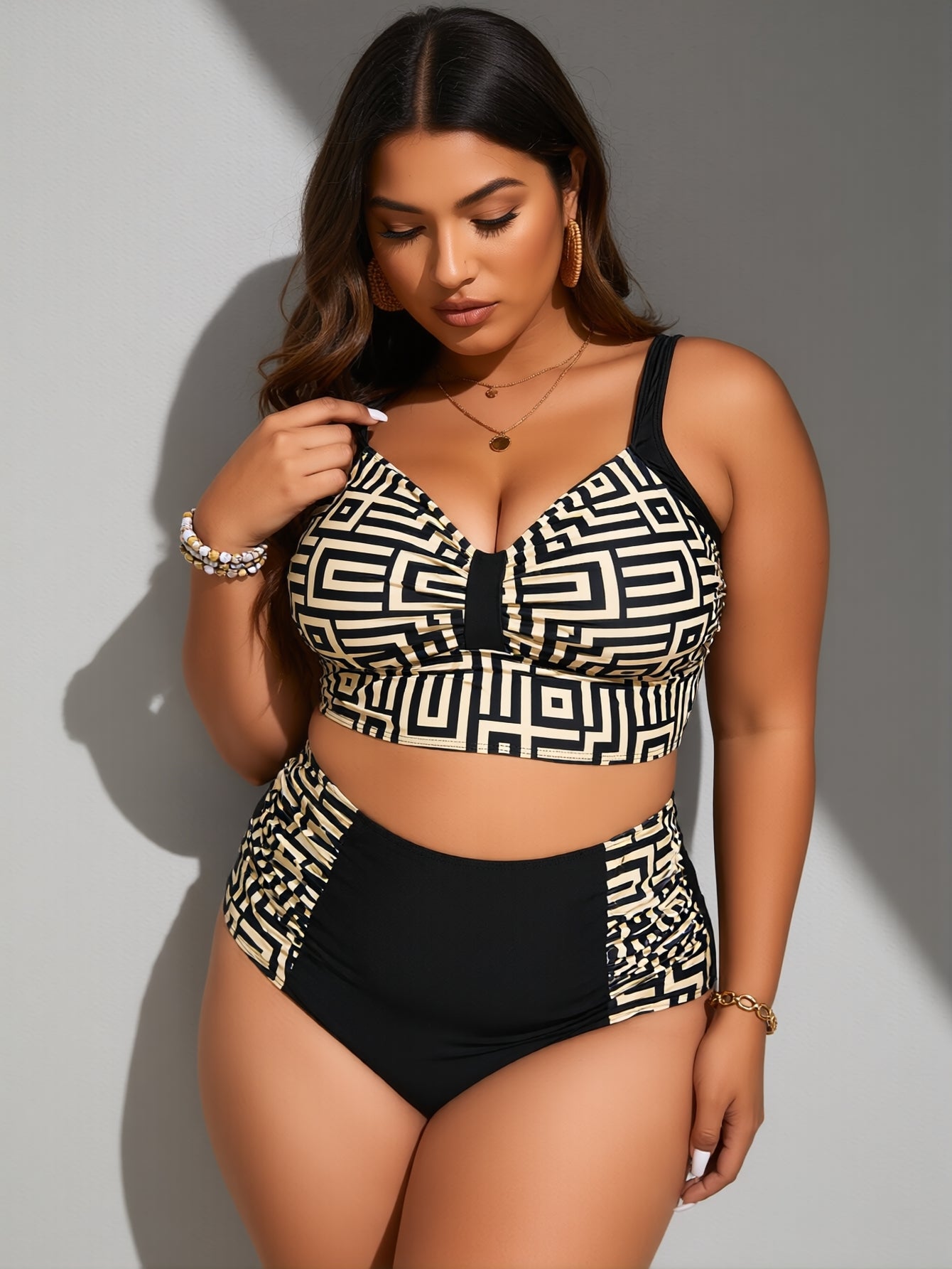 Women's Bikini Sets Two Piece Swimsuit High Waisted V Neck Twist Front Adjustable Spaghetti Straps Bathing Suit