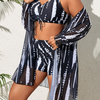 Women's Plus Size Bathing Suit 3 Piece Bikini Set Tie Front High Waisted Swimsuit with Cover Up Swim Shorts Set