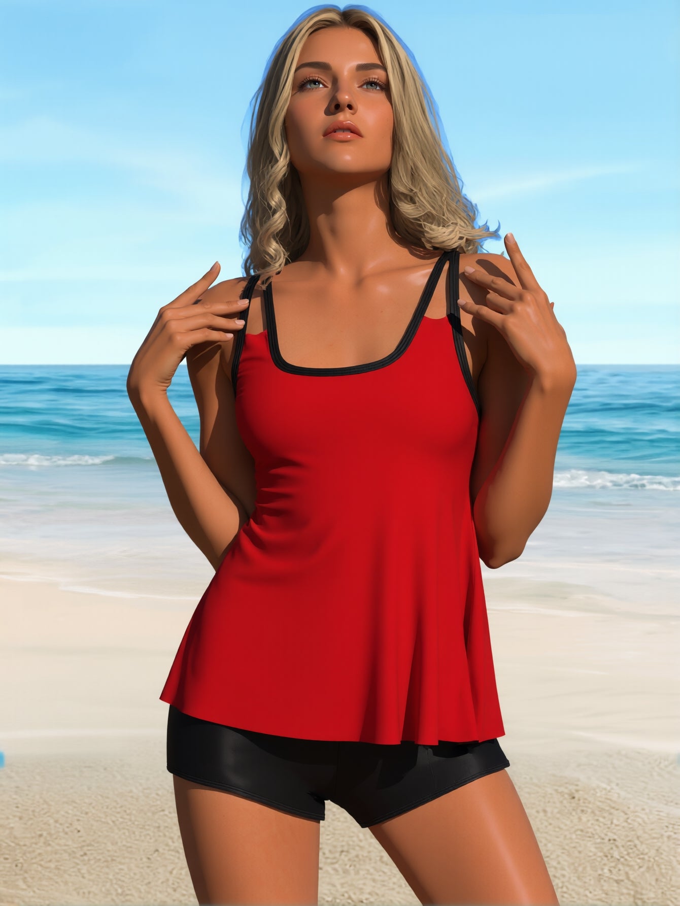 Two Piece Women's Tankini Swimsuits Blouson Swim Tank Top with Shorts Modest Bathing Suits