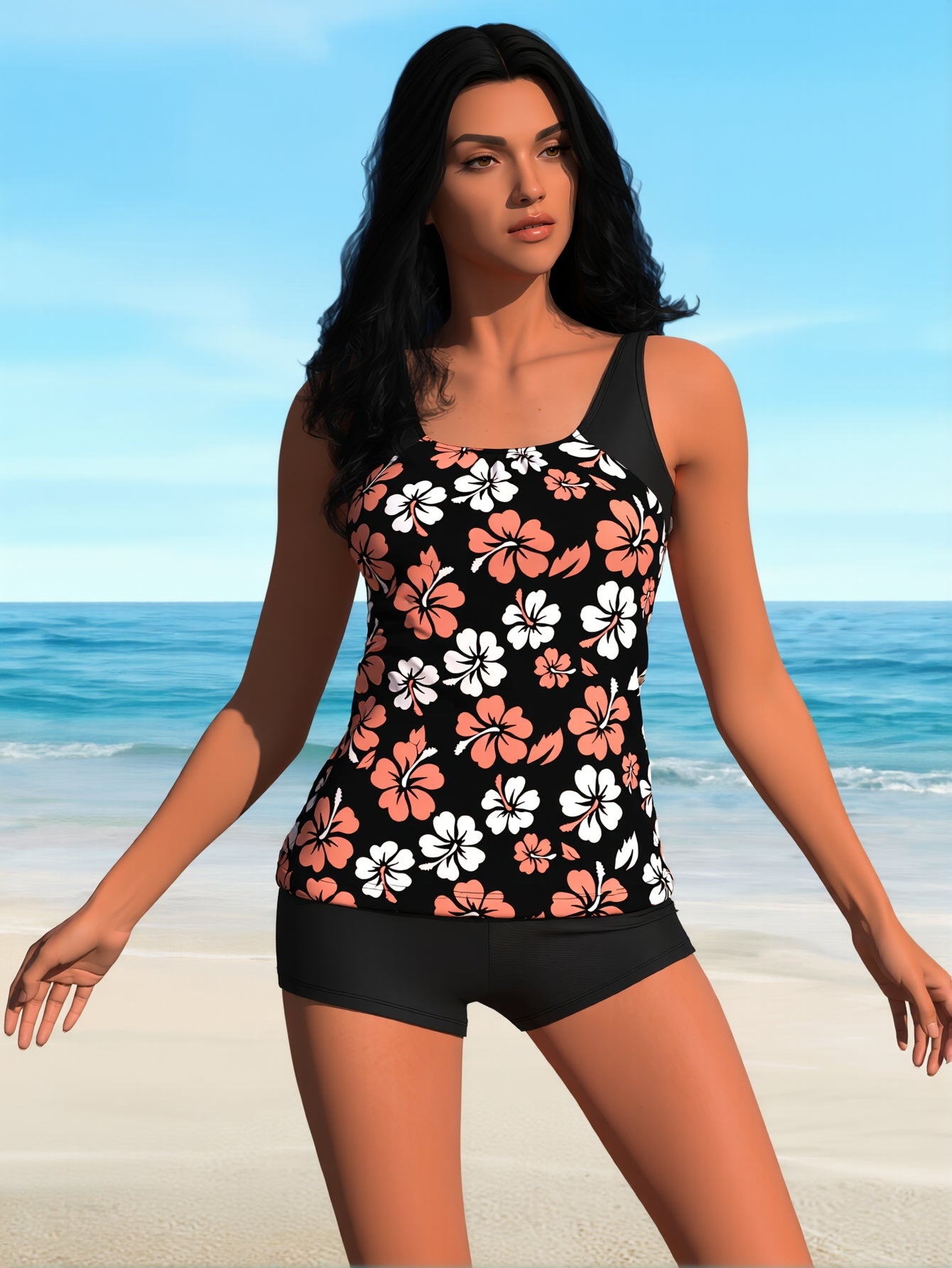 2026 Women Two Piece Tankini Swimsuit Tummy Control Plus Size Long Torso Top and High Waisted Boyshorts Bathing Suits