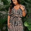 Plus size Women's 3 Pieces Bikini Set Geo Print Bathing Suit Drawstring Swimsuit with Cover Ups Kimono