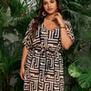 Plus size Women's 3 Pieces Bikini Set Geo Print Bathing Suit Drawstring Swimsuit with Cover Ups Kimono