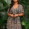 Plus size Women's 3 Pieces Bikini Set Geo Print Bathing Suit Drawstring Swimsuit with Cover Ups Kimono