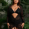 3 Piece Swimsuits Women Bikini Sets Triangle Halter Bathing Suit with Sexy Mesh Beach Cover Up