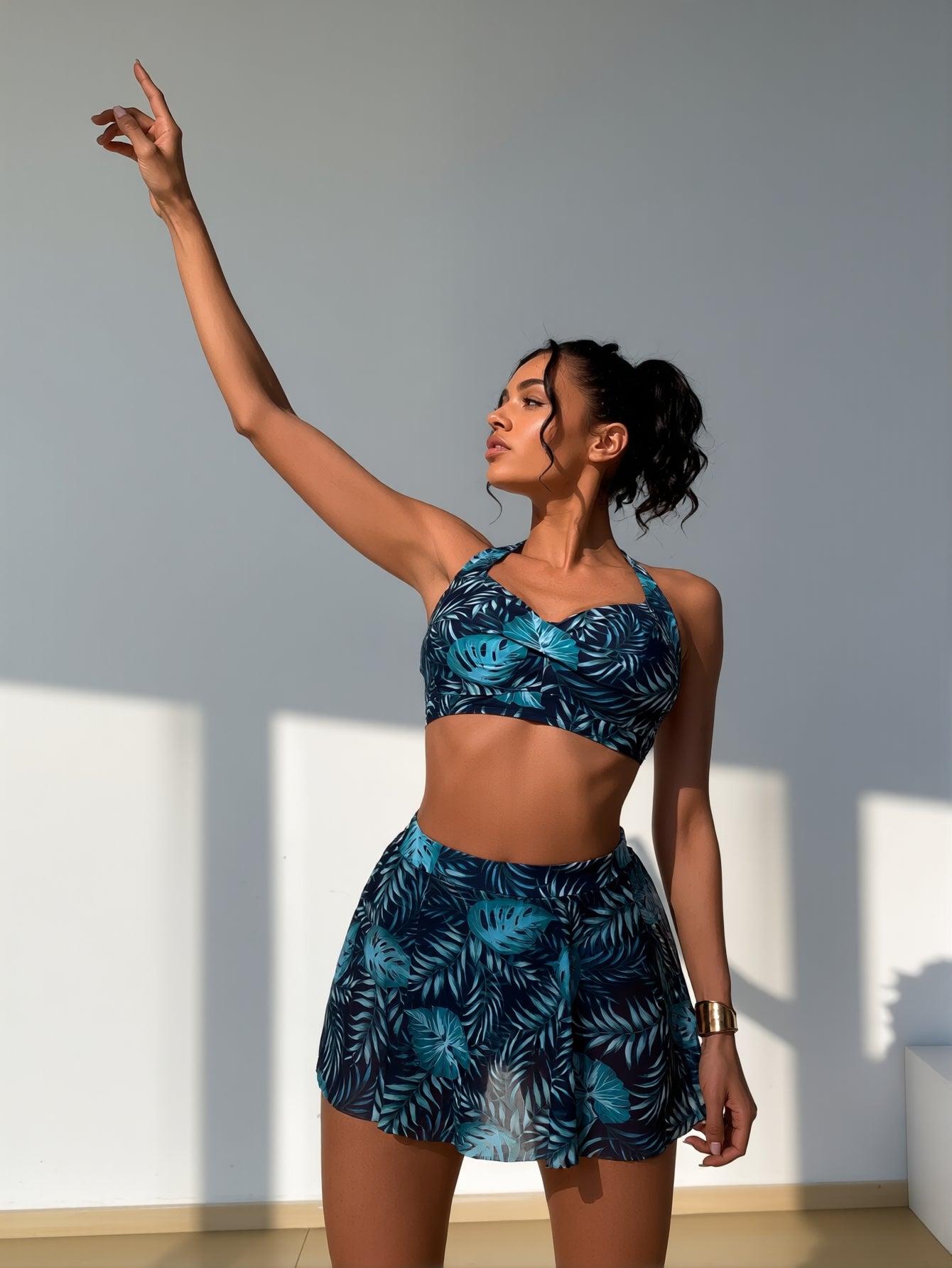 Womens High Waisted Bikini Set Gold Metal Two Piece Swimsuits Tummy Control Tie Knot 2026 Bathing Suits