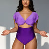 Women's Tummy Control Swimsuits Slimming Cute One Piece Bathing Suit Ruffle V Neck Swimwear