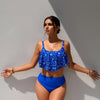 Two Piece Flounce Bikini Side Tie Bottom Padded Ruffled Top Swimsuit for Women Cross Back Bathing Suit