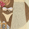 3pcs Bikini Swimsuits Bandeau 3 Piece Swimwear High Cut Bikini Sets with Long Sheer Coverup Dress