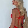 Women's Two Piece Bikini Swimsuit Sexy Ribbed Triangle Top Bathing Suits String Cheeky Bikini Set