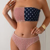 Bikini Set - Women Strapless Two Piece Swimsuits Ribbed Longline Full Coverage Bathing Suits Swimwear