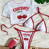 Women's 3 Piece Cherry Swimsuits Y2k Triangle Halter Thong Bikini Set with Cover Up