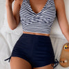 Women's Striped Bikini Sets Halter Top and Fold Over Shorts Two Piece Bathing Suit