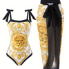 Women's One Piece Swimsuit with Beach Cover up Wrap Skirt Sarong Retro Floral Print Bikini Set Two Piece Bathing Suit