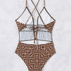 Women's One Piece Swimsuit Deep V Neck Keyhole Cutout O Ring Textured Bathing Suit