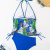 Women High Waisted Bikini Sets Tummy Control Swimsuits Color Block Two Piece Drawstring Bathing Suit
