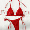 Women's Two Piece Bikini Swimsuit Sexy Ribbed Triangle Top Bathing Suits String Cheeky Bikini Sets