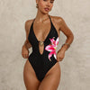 Women's One Piece Swimsuit Deep V Neck Keyhole Cutout O Ring Textured Bathing Suit