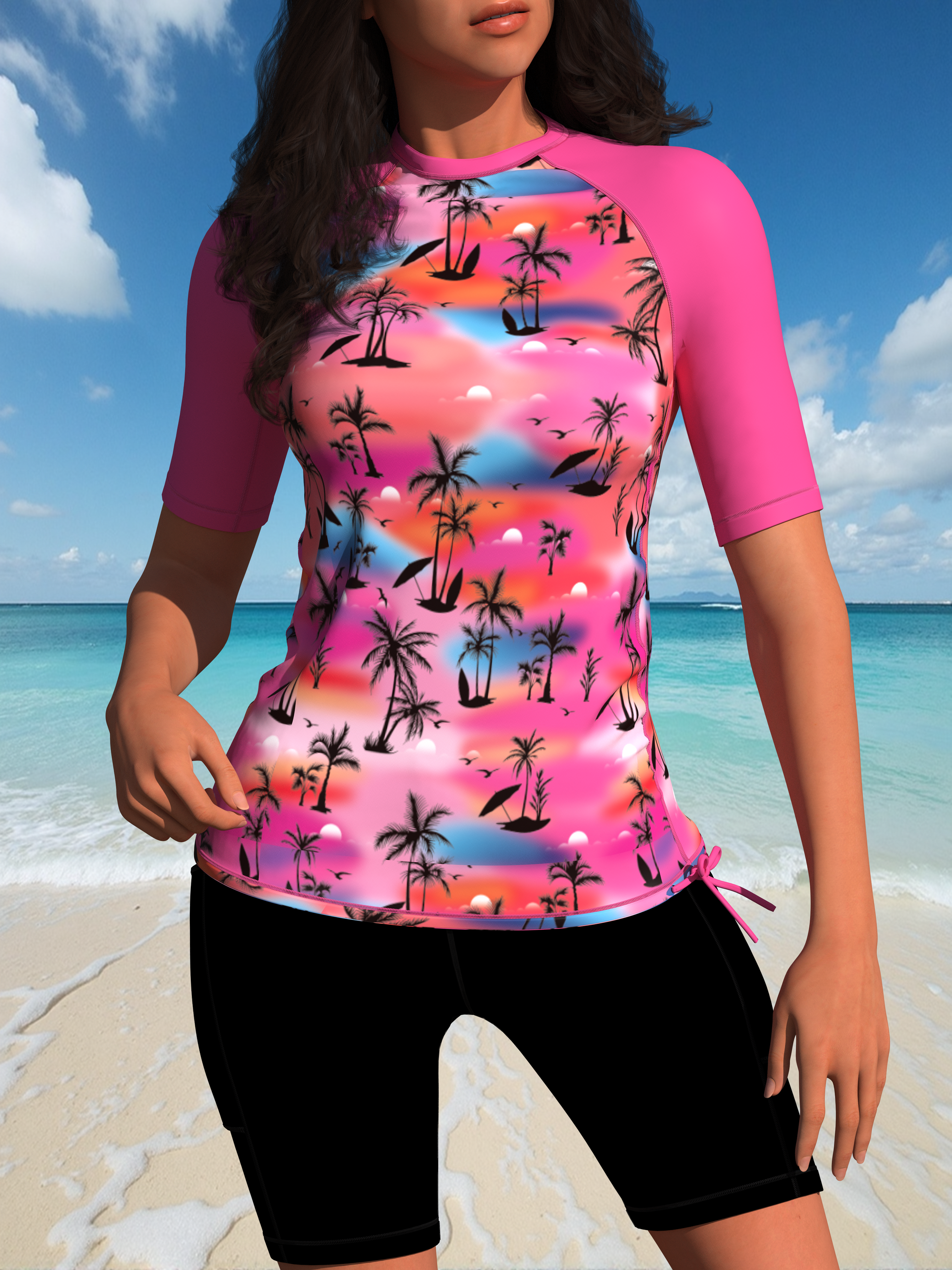 Women's Two Piece Rash Guard Short Sleeve Swim Shirts UPF 50+ Built in Bra Swimsuit with Boyshorts with Pockets